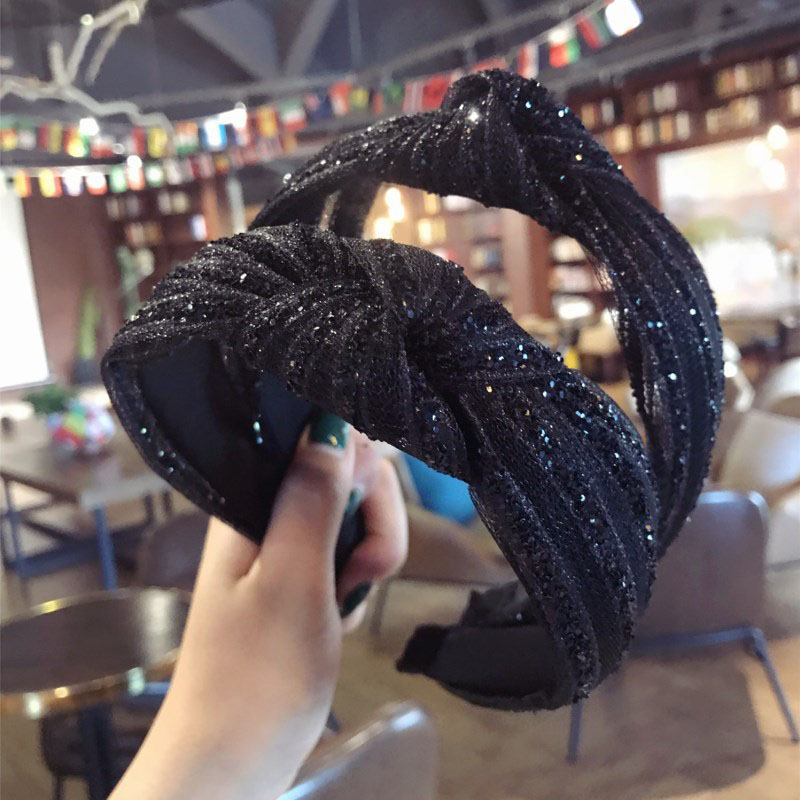 Black Hair Cave With Diamonds Knotted Headband Super Flash Bow Wide Side Supplier
