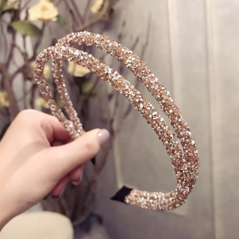 Double Root Full Of Rhinestone Non-slip Hair Band Hair Accessories Retro Simple Supplier