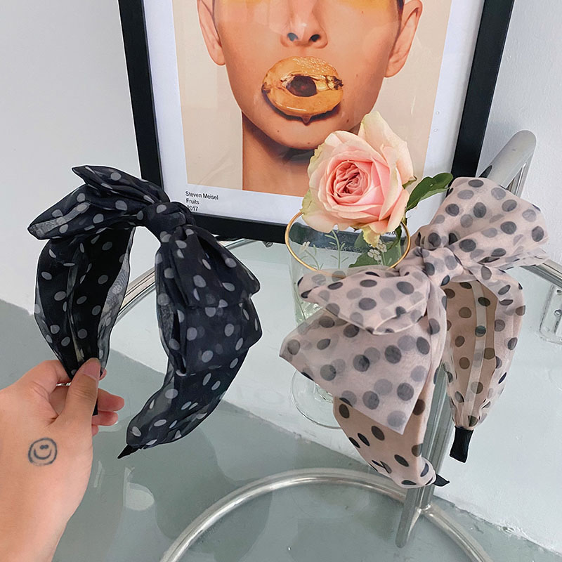 Mesh Polka Dot Bow Hair Band Simple Face Wash Wide Side Hair Bundle Supplier