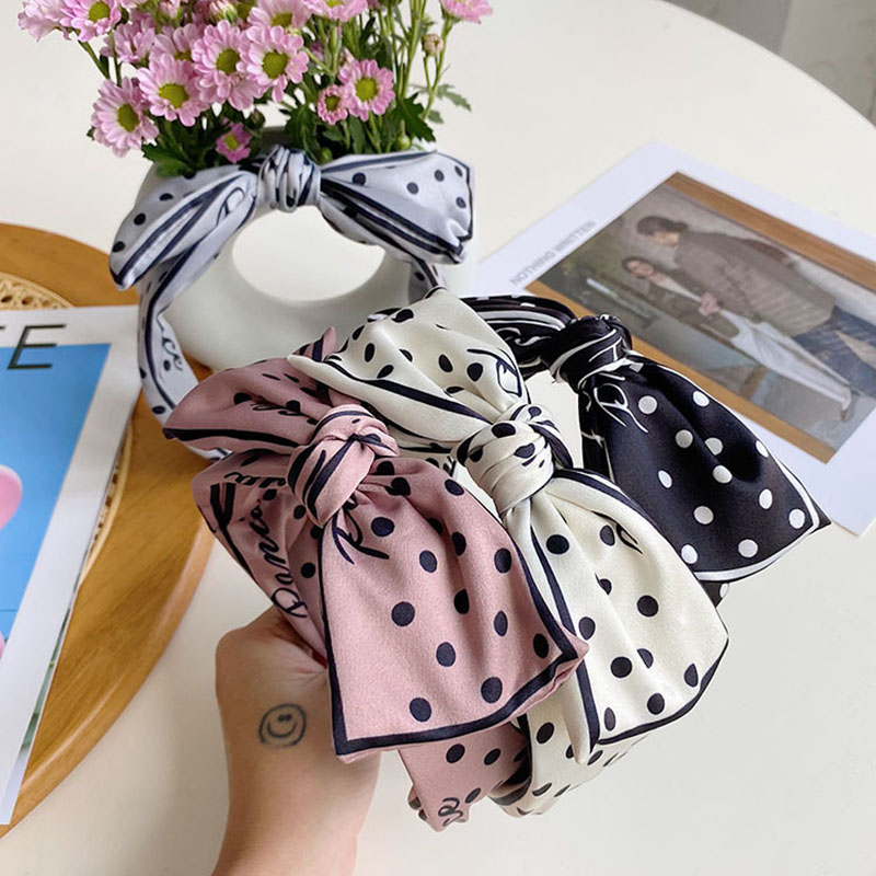 Simple Polka Dot Bow Knot Wide Side Hair Band Tide Letters Hair Bundle Supplier