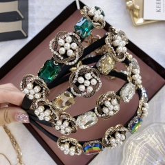 Baroque Rhinestone Hair Bands Vintage Heavy Alloy Pearl Headband Supplier