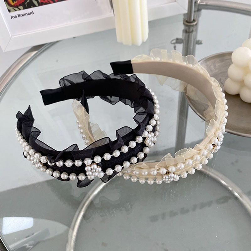 Lace Pearl Hair Band Retro Fairy French Pleated Headband Supplier