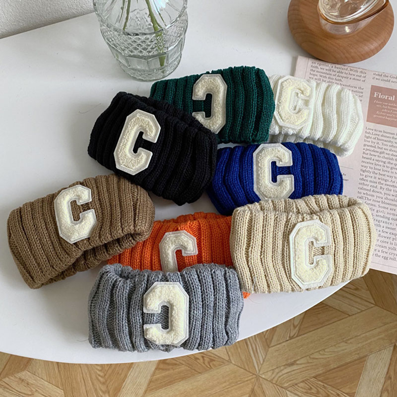 Simple Letter C Hair Band Wool Knit Logo Wide Side Elastic Hair Band Supplier