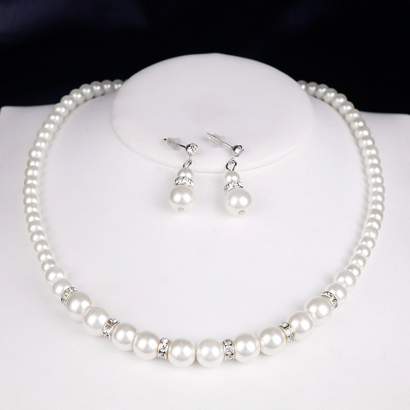 Simple Single Layer Pearl Short Necklace Earrings Set Of Two Distributor