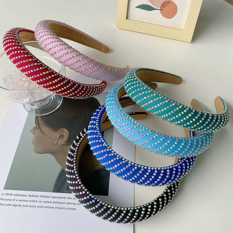 Simple  Drill Sponge Hair Band High Cranial Top Rhinestone Wide Side Headband Supplier