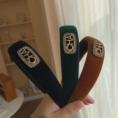 Velvet With Diamonds Wide Edge Hair Band High Cranial Top Letter Headband Supplier