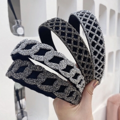 Rhinestone Chain Grid Broadside Hair Band Simple Hollow Weave Supplier