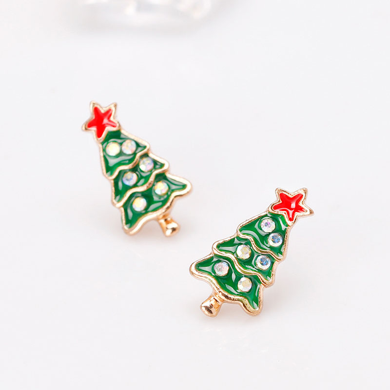 Fashionable Alloy With Diamond Christmas Tree Earrings Manufacturer