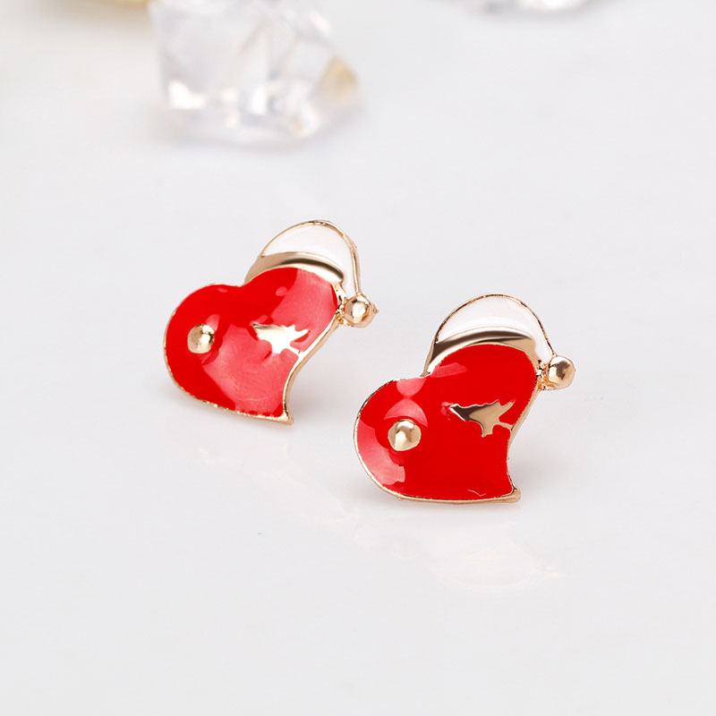 Fashionable Cartoon Alloy Painted Oil Christmas Heart Earrings Manufacturer