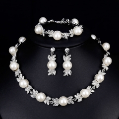 Fashion Rhinestone Pearl Necklace Earrings Bracelet Set Of Three Manufacturer