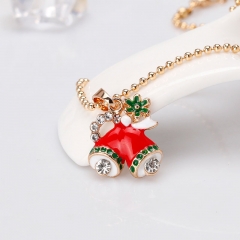 Fashion Alloy Oil Drip And Diamond Christmas Bells Pendant Necklace Manufacturer