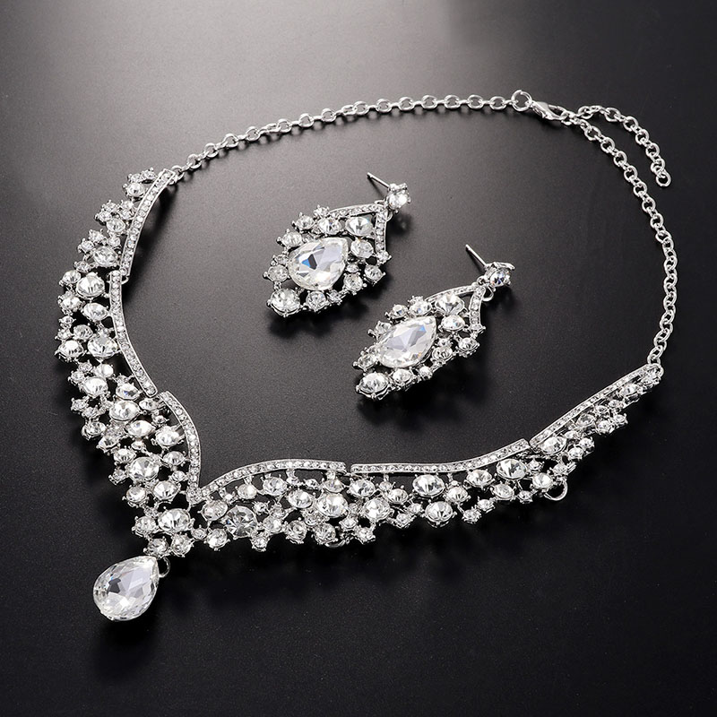 Alloy Rhinestone Glass Bridal Set Necklace Manufacturer