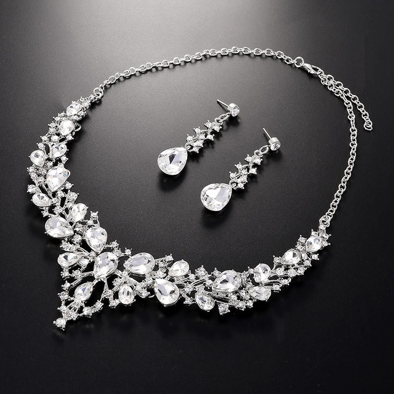 Temperament Rhinestone Bridal Necklace Set Geometric Drops Manufacturer