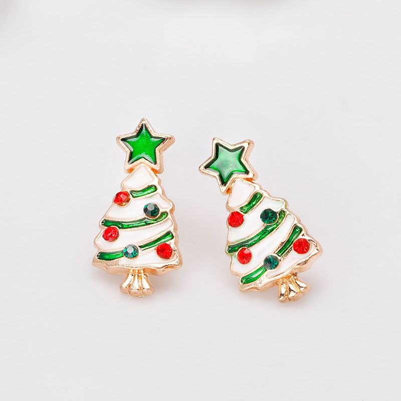 Fashion Cartoon Alloy With Diamond Christmas Tree Earrings Manufacturer
