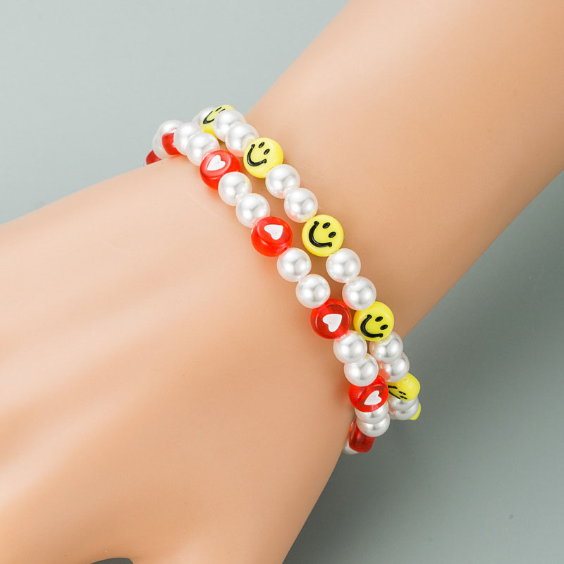 Pearl Acrylic Heart Smiley Bracelet Cute Couple Beads Supplier