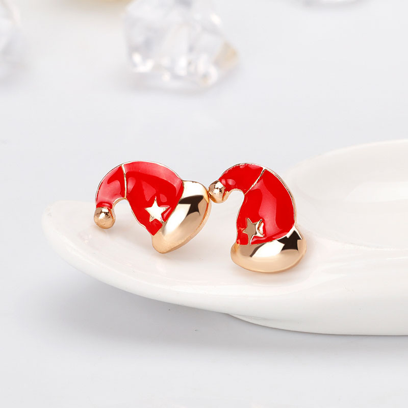 Christmas Alloy Dripping Oil Christmas Hat Earrings Manufacturer