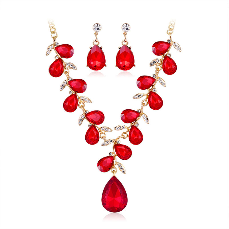 Colorful Drops Alloy Rhinestone Glass Necklace Set Manufacturer