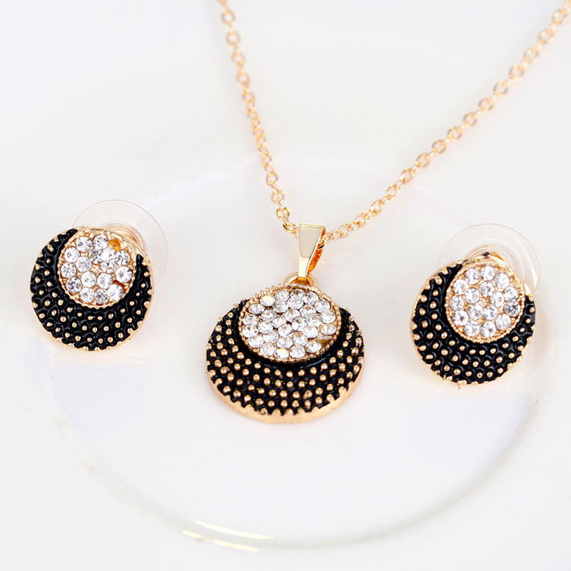 Fashionable Personalized Alloy Drip Oil And Diamond Necklace Earrings Ring Bracelet Set Distributor