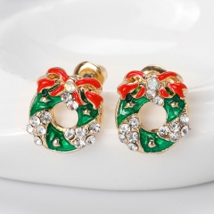 Fashionable Alloy Diamond Studded Christmas Wreath Earrings Distributor