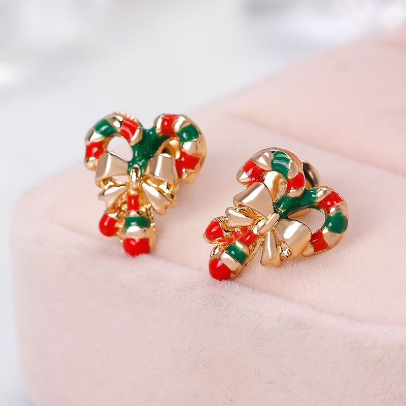 Christmas Earrings Fashion Alloy Oil Dripping Walking Stick Earrings Distributor