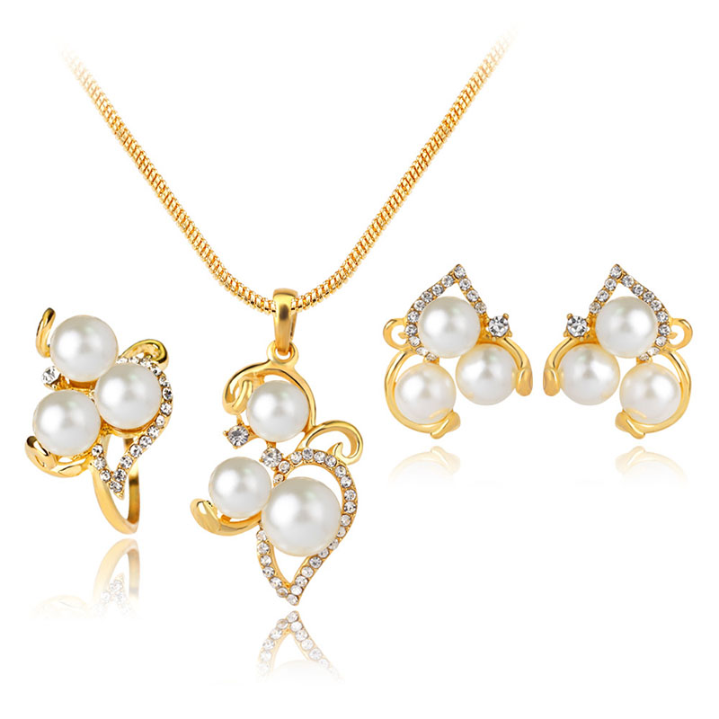 Pearl Bridal Three Piece Necklace Ring Earrings Set Distributor