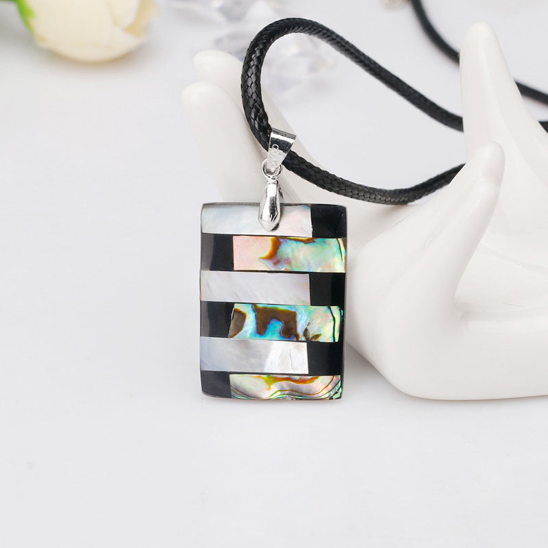 Colorful Natural Abalone Shells Crushed Rectangle Pendant Necklace Manufacturer