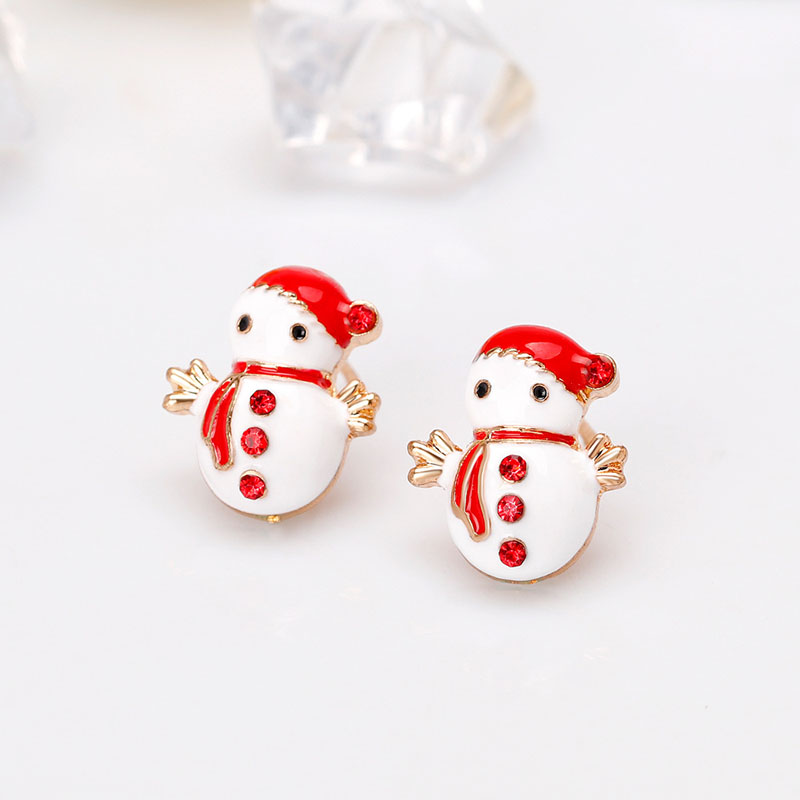 Christmas Snowman Alloy With Diamond Painted Oil Christmas Earrings Manufacturer