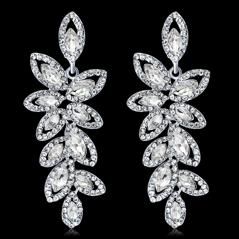 Airy Full Diamond Long Leaf Earrings Crystal Earrings Manufacturer