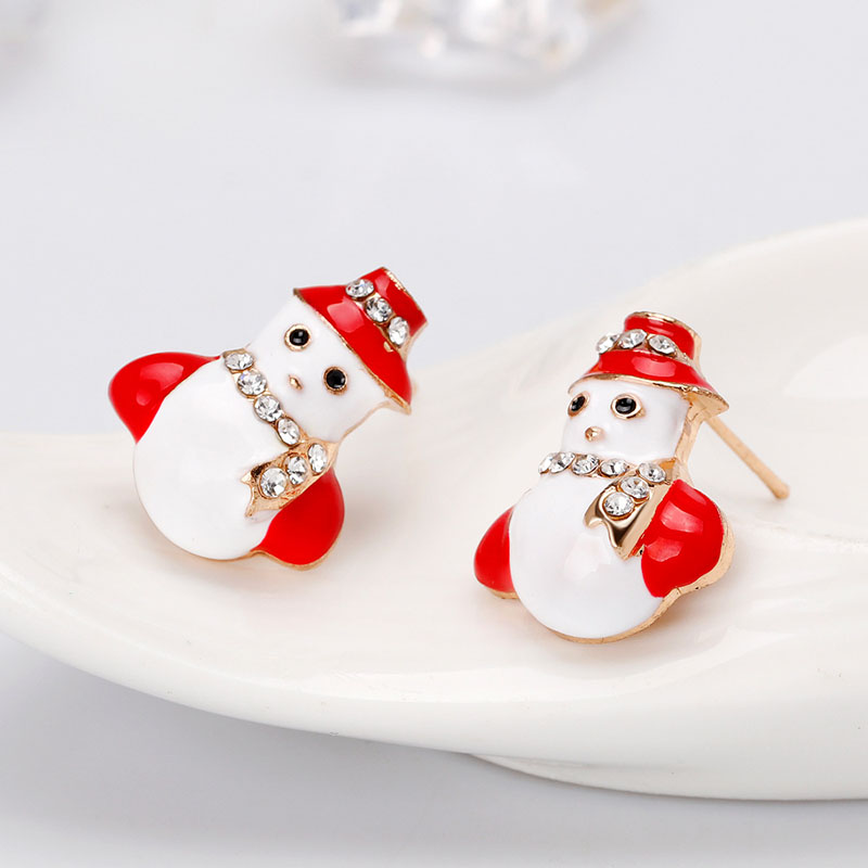 Christmas Alloy With Diamond Painted Oil Snowman Earrings Manufacturer