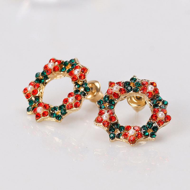 Alloy Diamond Encrusted Christmas Wreath Earrings Studs Distributor