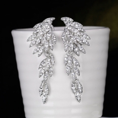 Fashion Feather Long Earrings With White K Crystal Plating Distributor