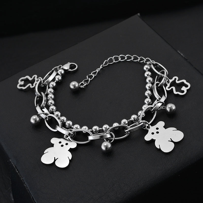 Hip Hop Titanium Steel Double Layer Bear Bracelet Stainless Steel Supplier