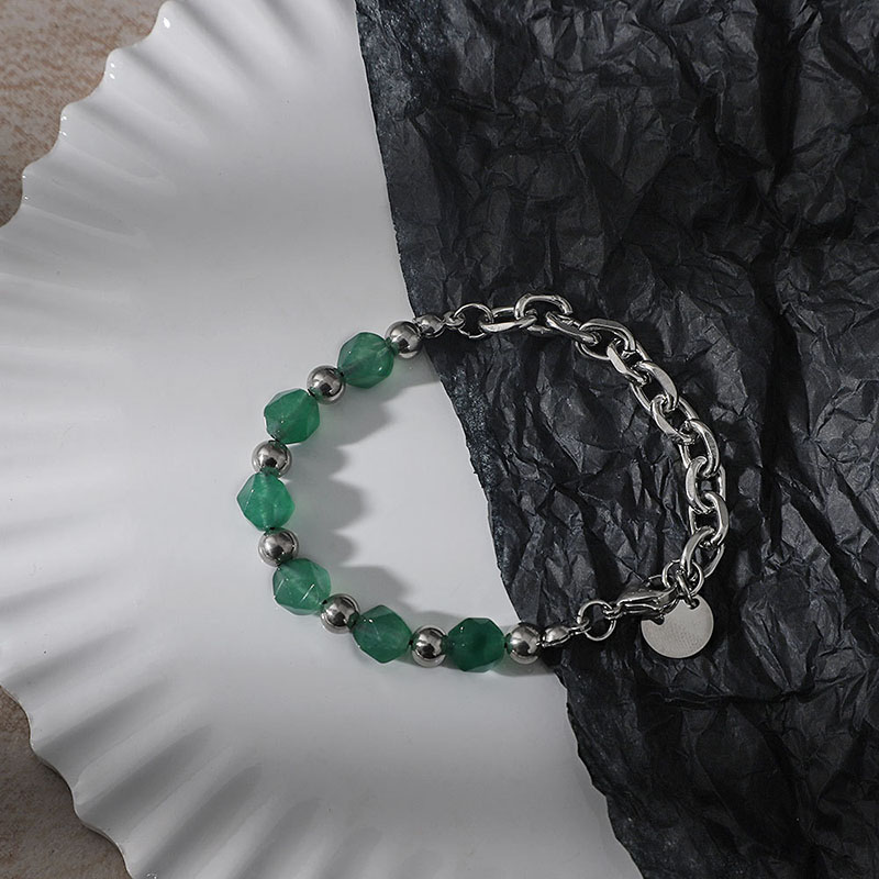 Faceted Raw Stone Jade Mix And Match Titanium Steel Bracelet Supplier