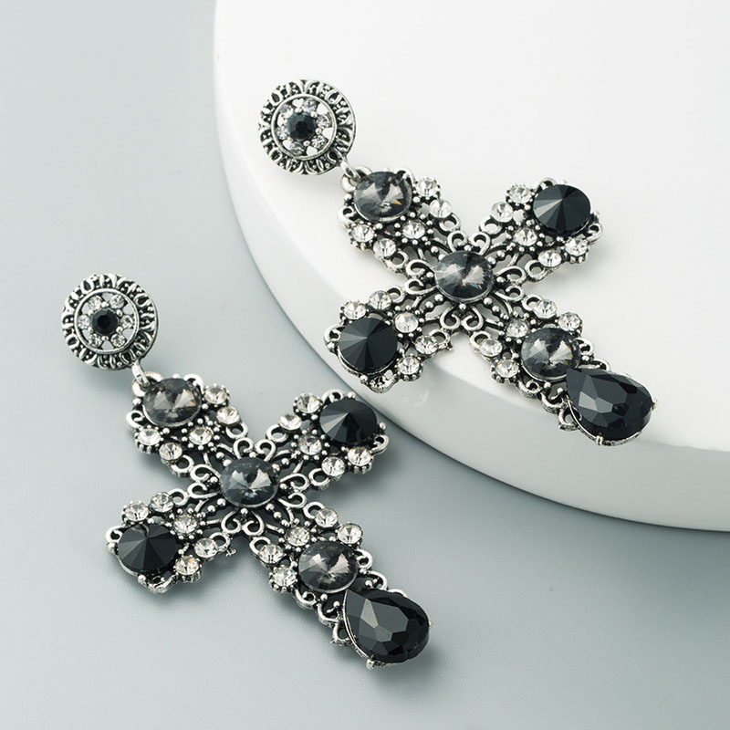 Hundred Trendy Exaggerated Hollow Cross With Diamonds Alloy Supplier