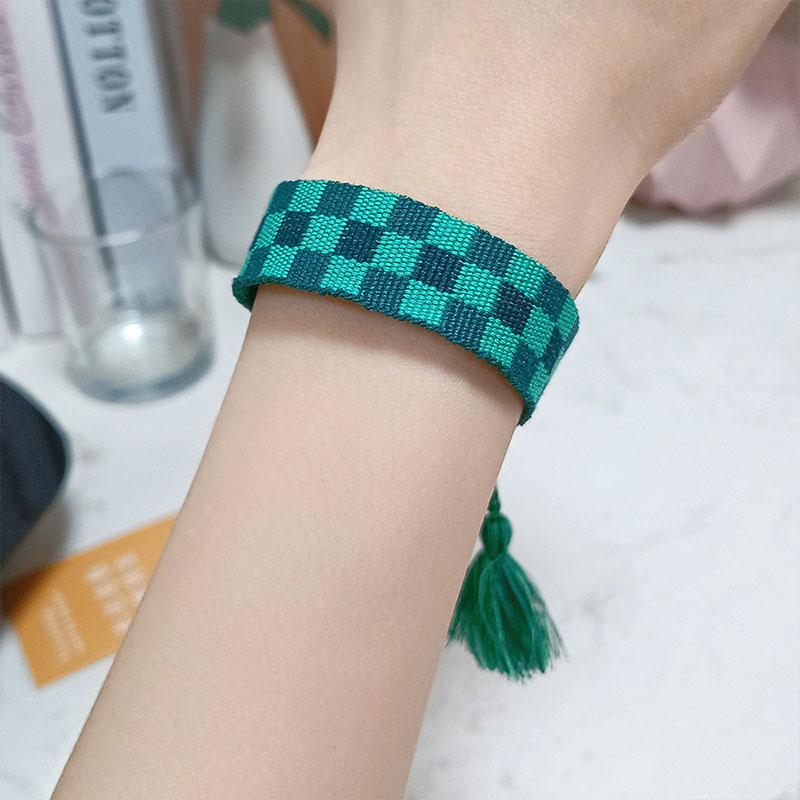 Green Checkered Fringe Temperament Strapped Bracelet Supplier