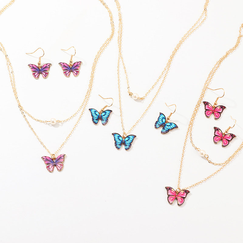 Butterfly Necklace Colorful Realistic Butterfly Earrings Set Supplier