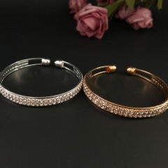 Fashion Popular Gold And Silver With Diamonds 2 Rows Open Bracelet Supplier