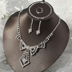 Full Diamond Pendant Necklace Earrings Bracelet Ring Four-piece Bridal Jewelry Set Supplier