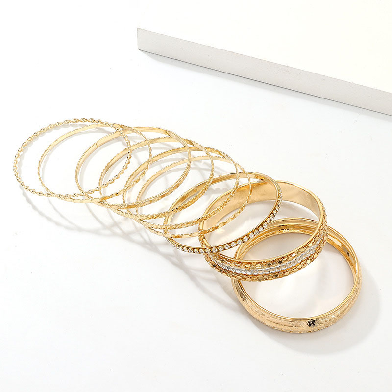 Fashion Texture Multi-layer Diamond-set Alloy Bracelet Set Of 9 Supplier