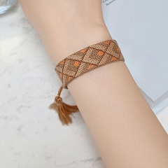 Color Blocking Plaid Fringe Orange Curry Bracelet Supplier