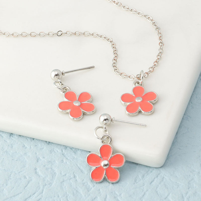 Sweet And Cute Candy Color Oil Drip Small Flower Earrings Necklace Supplier