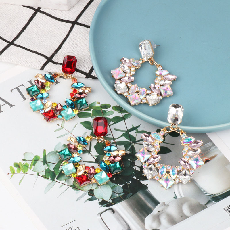 Colorful Glass Diamond Set Diamond Hollow Earrings Stud Earrings Flower Supplier