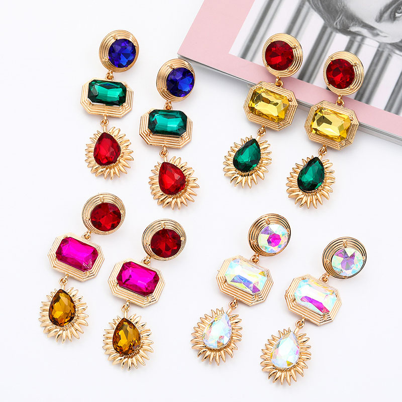 Creative Geometric Colorful Diamond Studded Earrings Female Fashion Retro Earrings Distributor