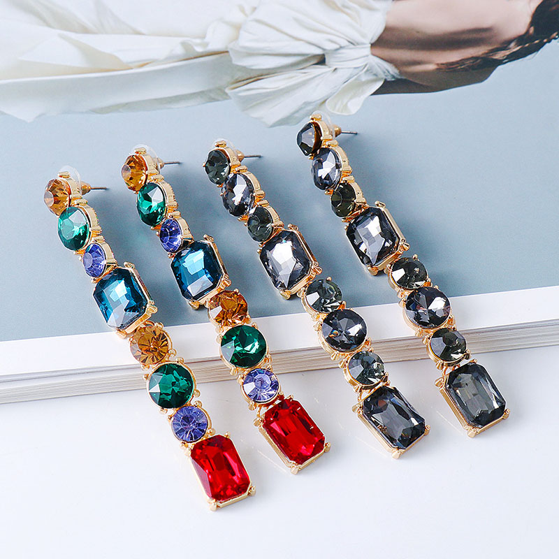 Creative Geometric Square Round Colorful Diamond-set Female Earrings Distributor