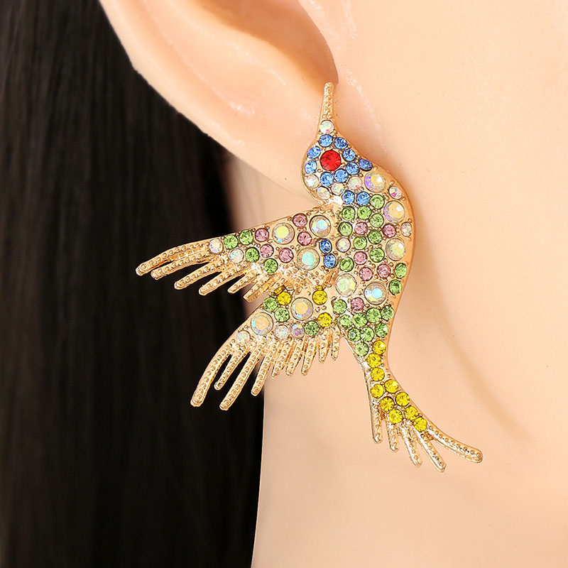 Fashionable Colorful Diamond-set Hummingbird Animal Earrings Distributor