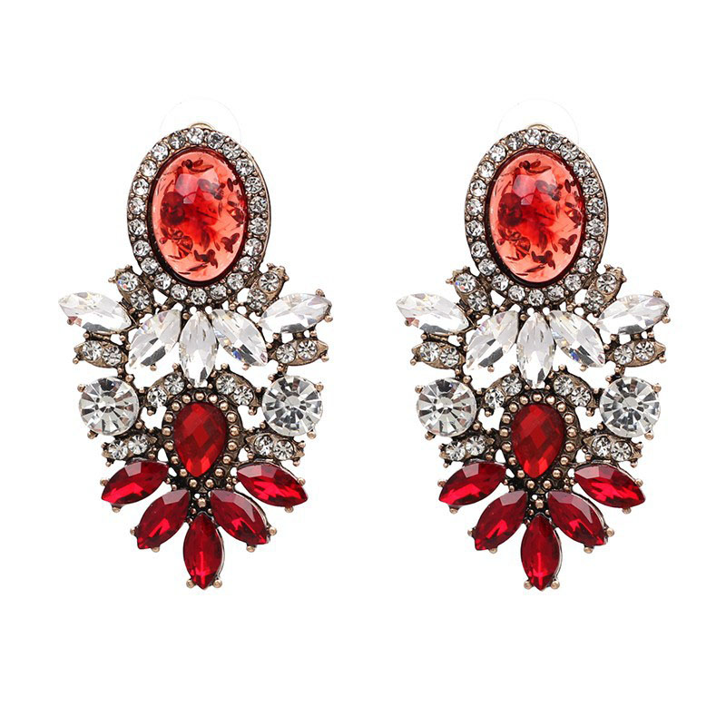 Vintage Alloy With Diamonds Cracked Stone Ladies Earrings Supplier