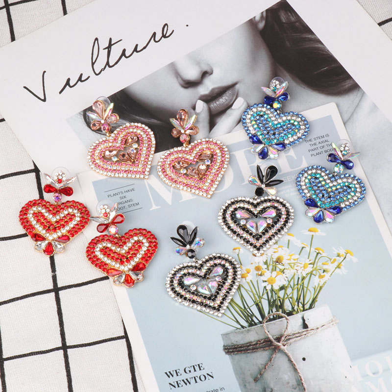 Creative Simple Love Heart-shaped Earrings Earrings With Colorful Diamond Studs Supplier