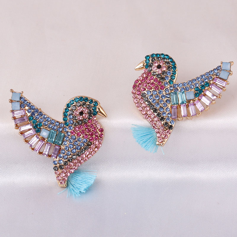 Full Diamond Peak Bird Tassel Earrings Vintage Animal Earrings Supplier