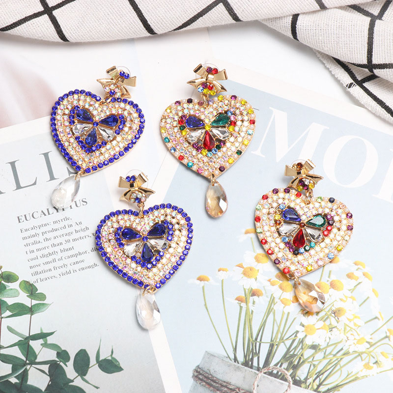 Creative Simple Love Heart-shaped Earrings Earrings Colored With Diamonds Studs Supplier
