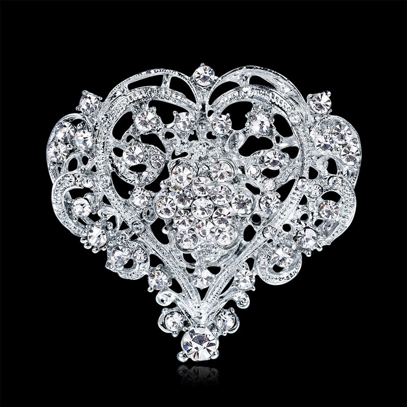 Large Peach Heart Women's White Rhinestone Corsage Fine Women's Rhinestone Love Brooch Manufacturer
